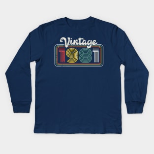 Vintage 1981 Birthday Gift 40th Birthday Gift Kids Long Sleeve T-Shirt